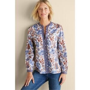 Soft Surroundings Womens Tracy Top Missy Button Front Chambray Calico Size M